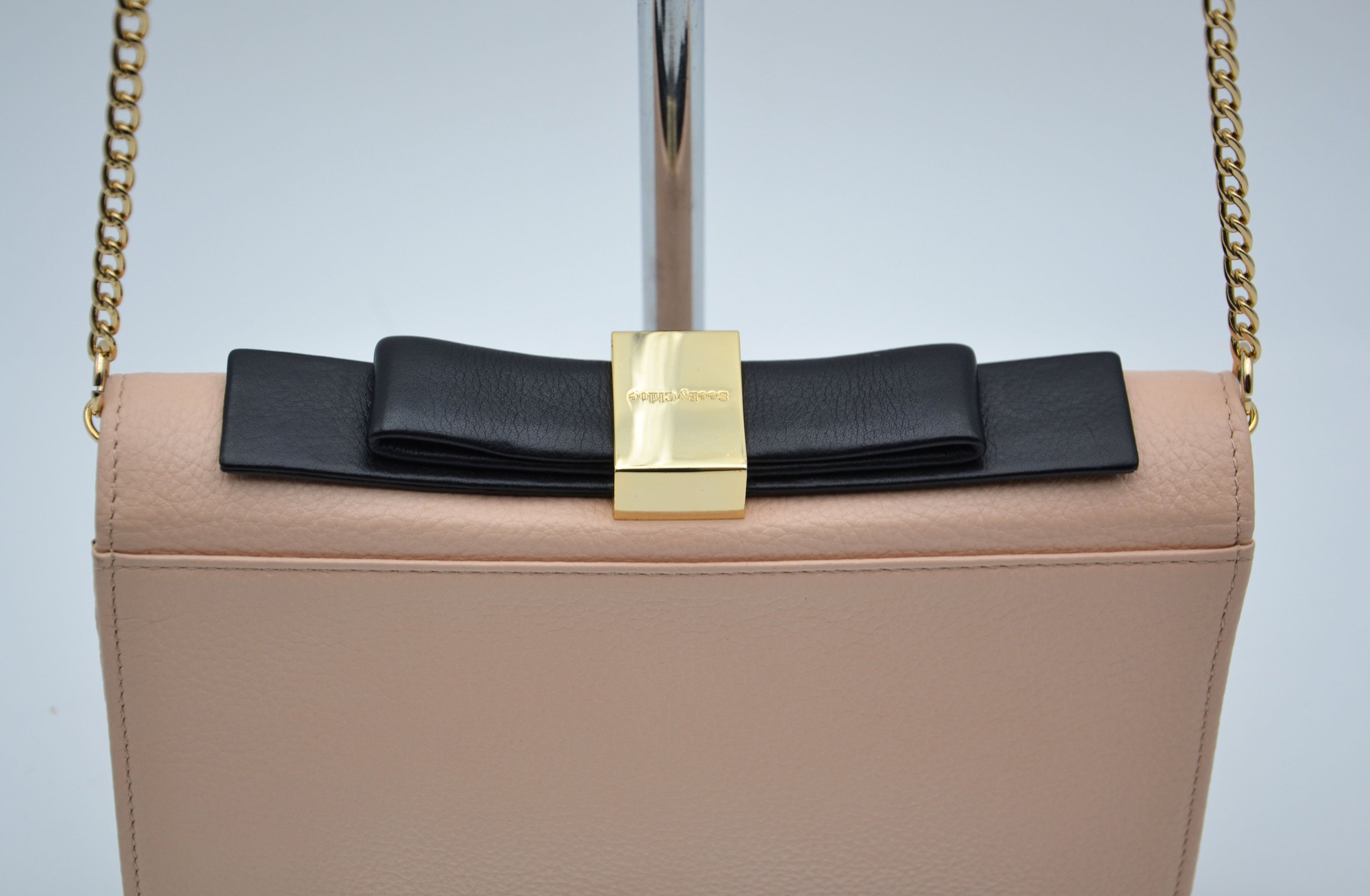 See by Chloé Pastel Pink Grained Leather Wallet on Chain Bag