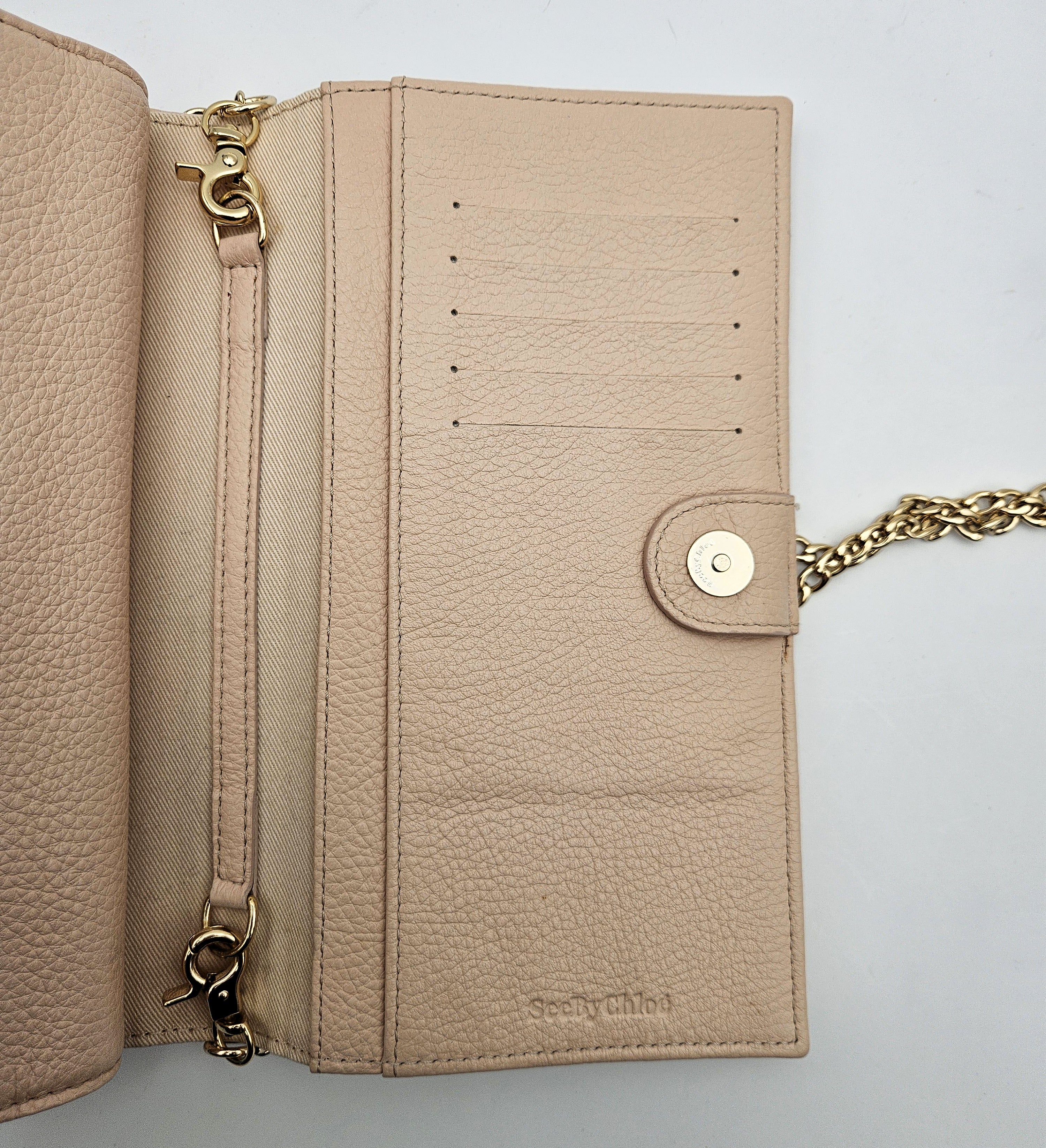 See by Chloé Pastel Pink Grained Leather Wallet on Chain Bag
