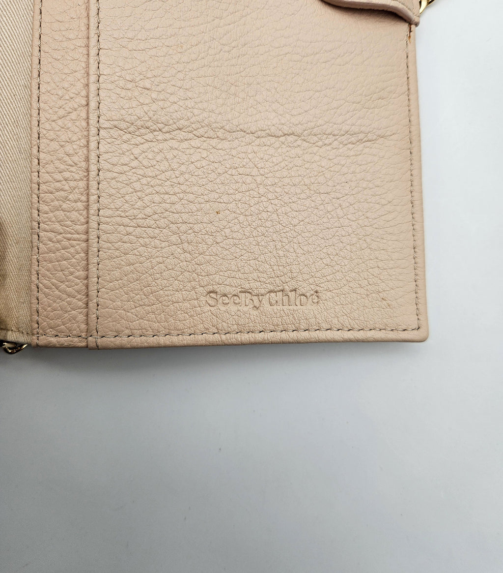 See by Chloé Pastel Pink Grained Leather Wallet on Chain Bag