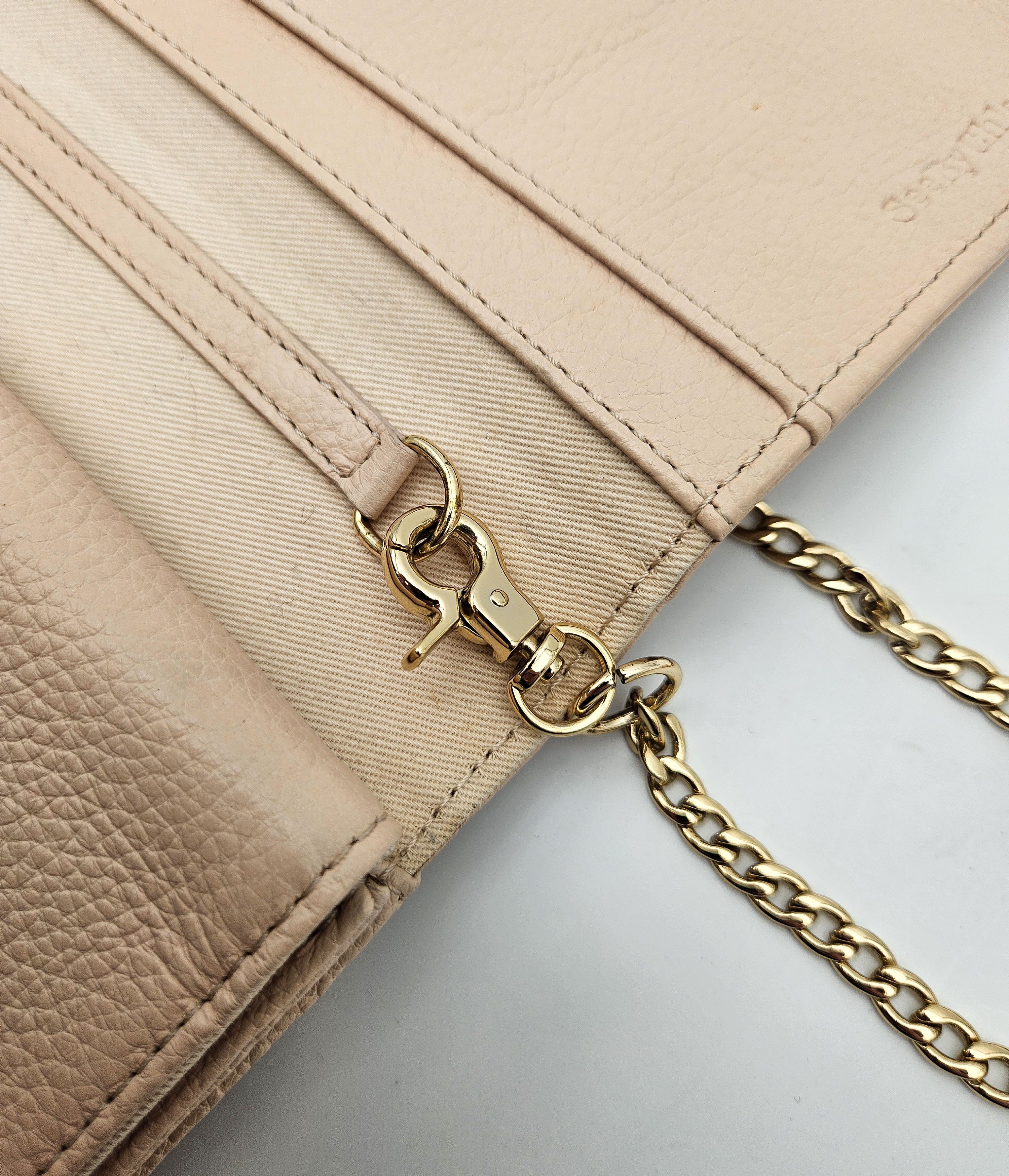 See by Chloé Pastel Pink Grained Leather Wallet on Chain Bag