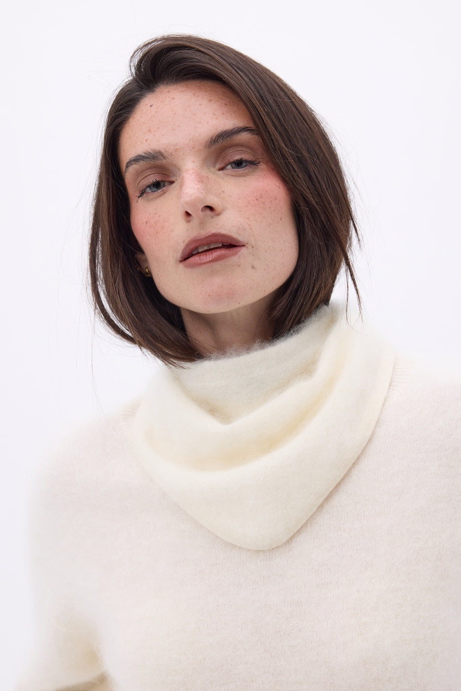 Petit Bandana Triangle – Cachemire Brossé Chris - Blanc - Femme - 100% Cachemire Brosse