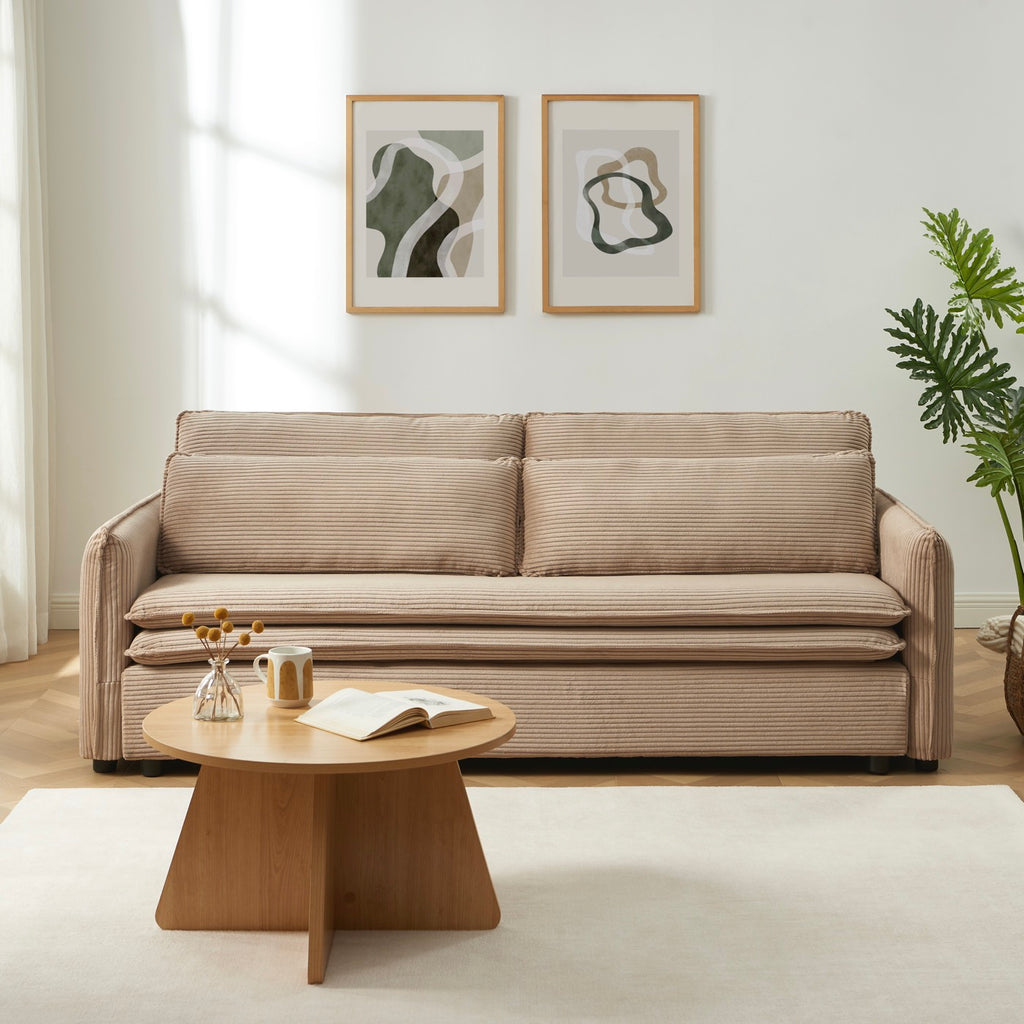 Cibola – Sofa prosta z funkcją spania 3-osobowa – Sztruks taupe