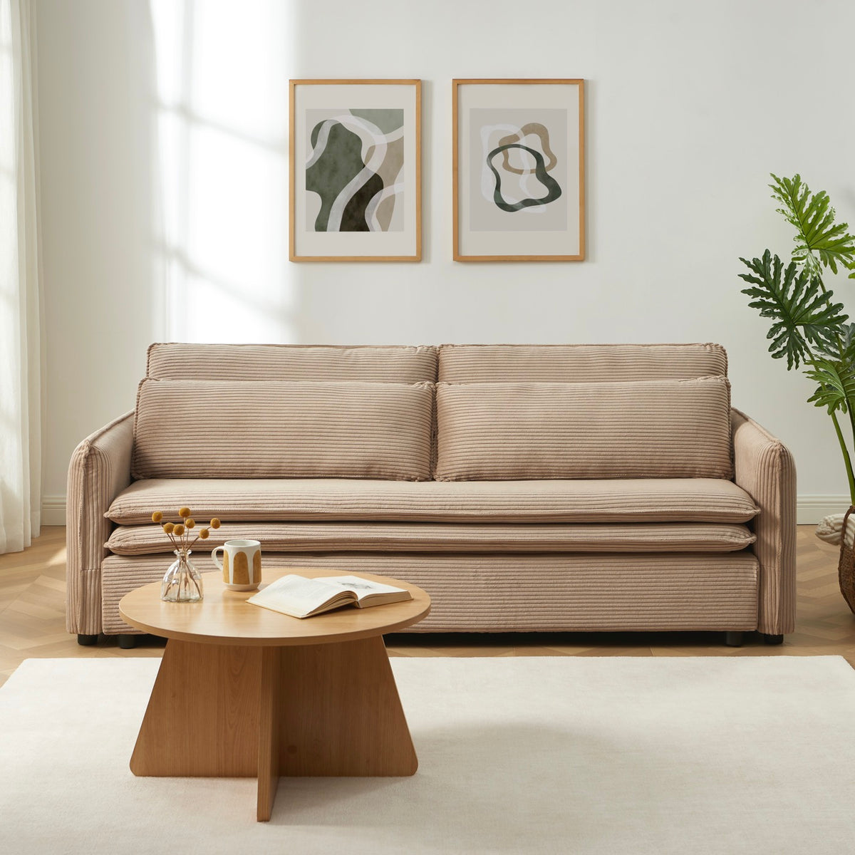 Cibola – Sofa prosta z funkcją spania 3-osobowa – Sztruks taupe