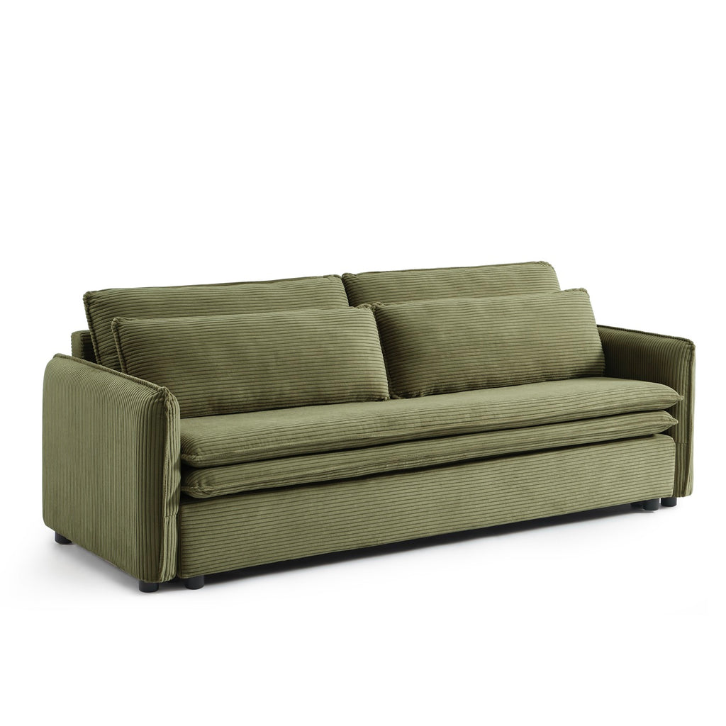 Cibola - Canapé Droit Convertible 3 Places - Velours Côtelé Vert