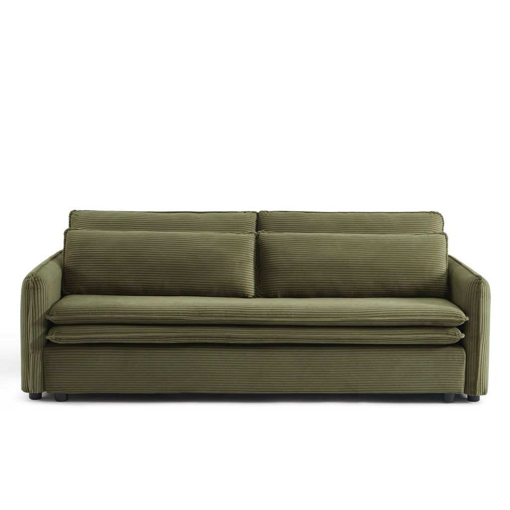 Cibola - Canapé Droit Convertible 3 Places - Velours Côtelé Vert