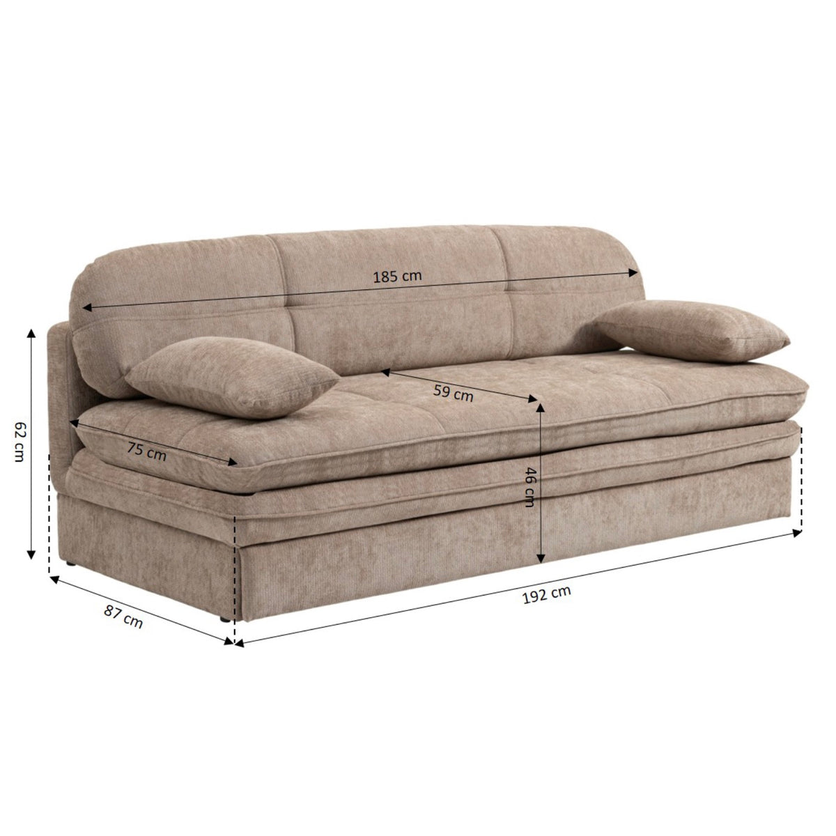Cila – Schlafsofa 3-Sitzer – Brauner Stoff