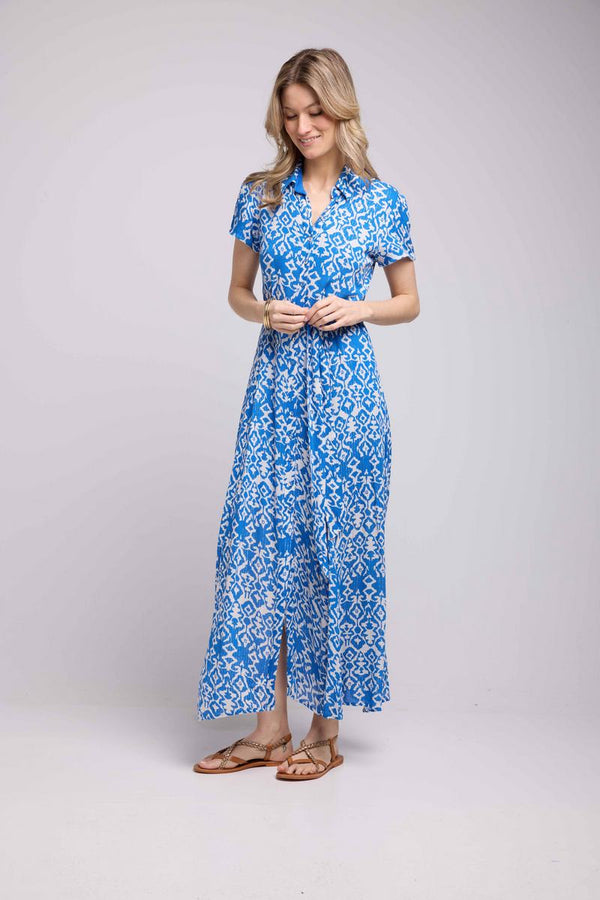 Vestido largo de manga corta - Azul