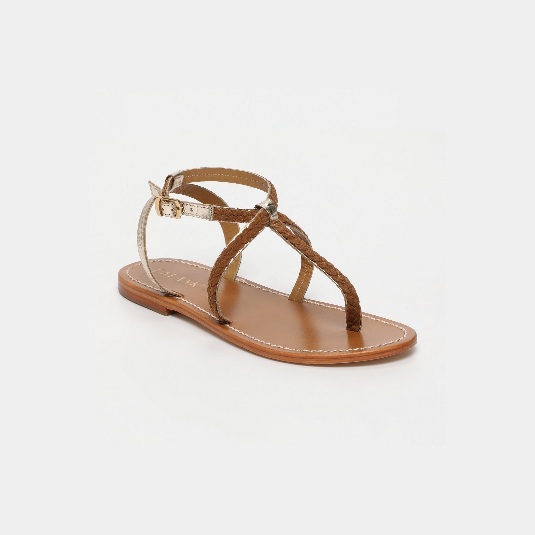 Calank - Sandalias de dedo Lebai - Lt Gold Croco / Camel