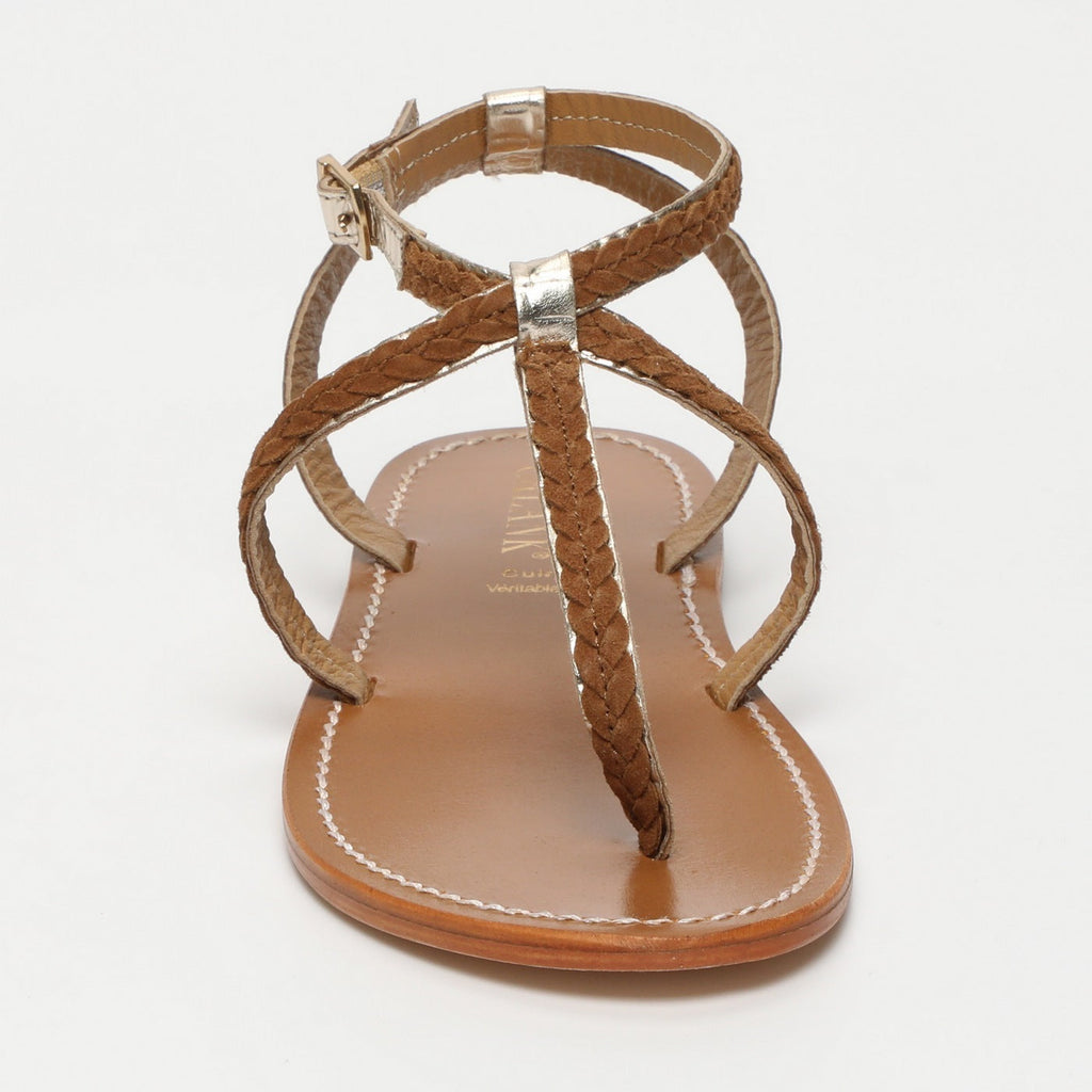 Calank - Sandalias de dedo Lebai - Lt Gold Croco / Camel