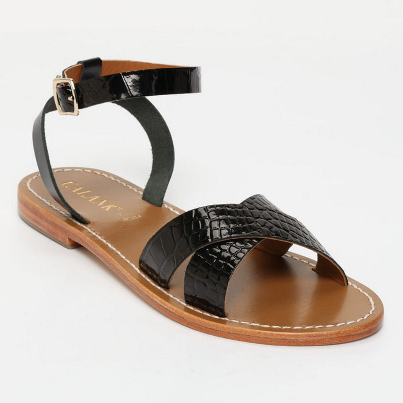 Sandales Mansi - Noir Vernis Croco
