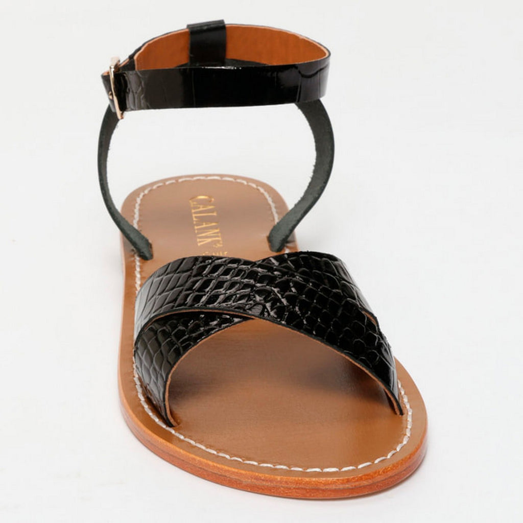 Sandales Mansi - Noir Vernis Croco