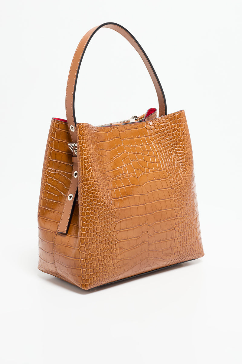 Bolso De Mano Lola Crocos - Camel
