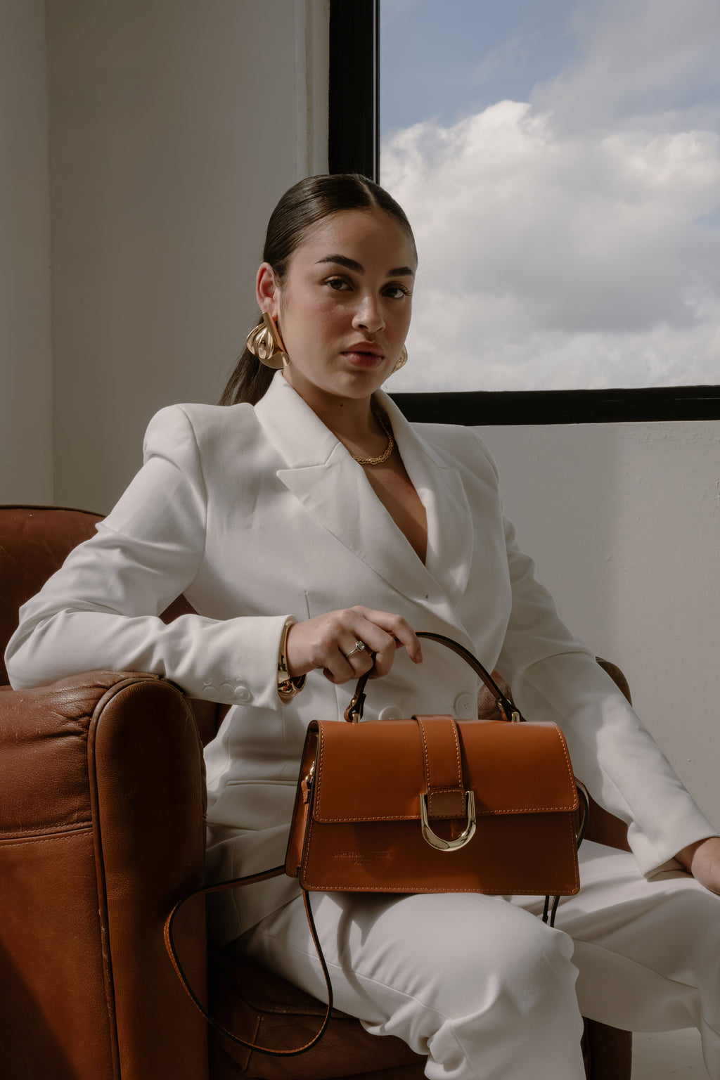 Bolso Bandolera Katya - Camel + Blanco Roto