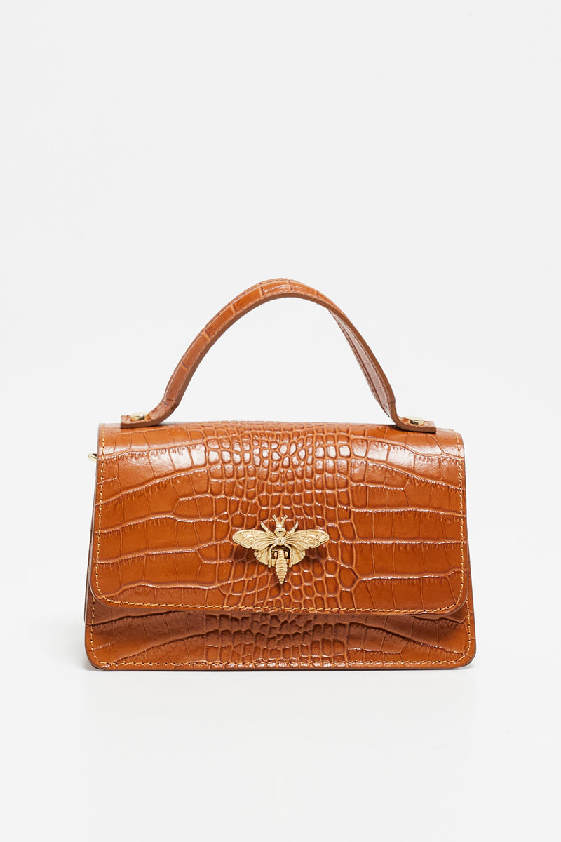 Lily Croco Handbag - Camel