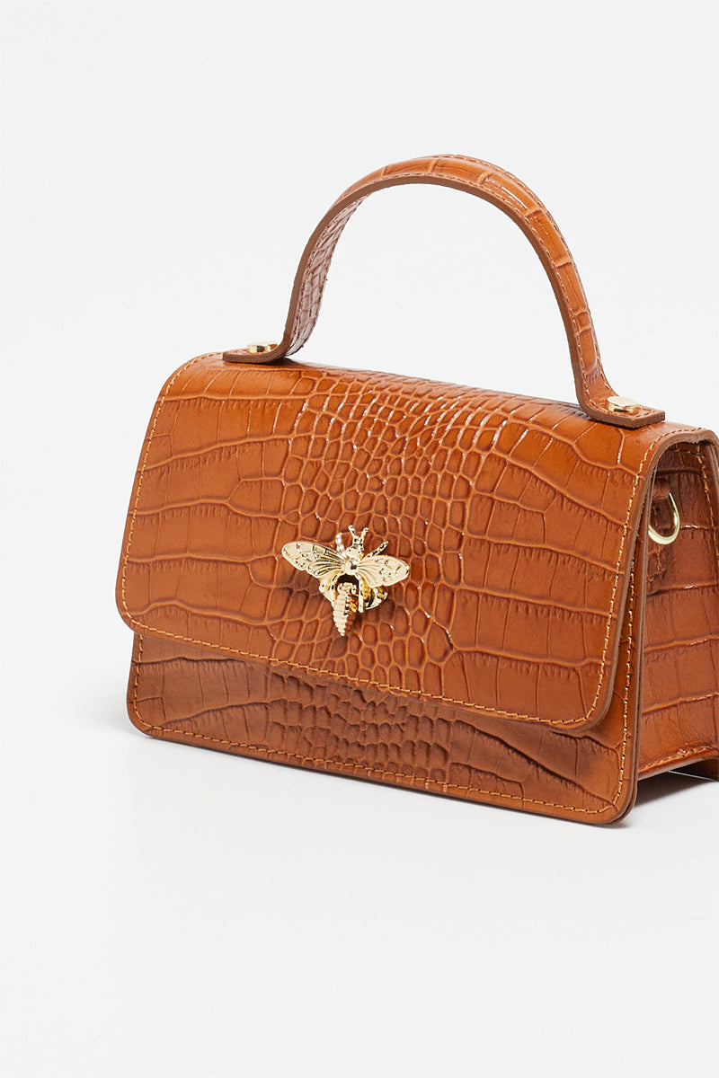 Lily Croco Handbag - Camel