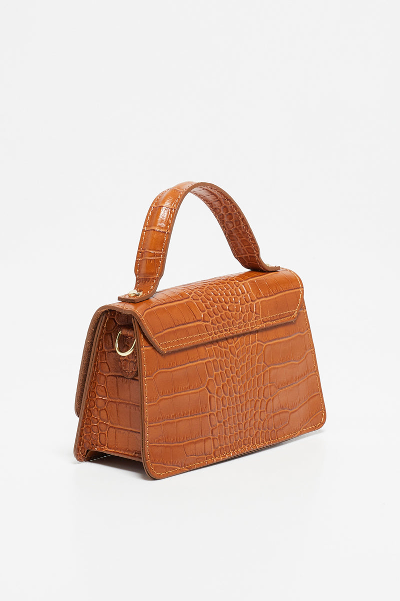 Lily Croco Handbag - Camel