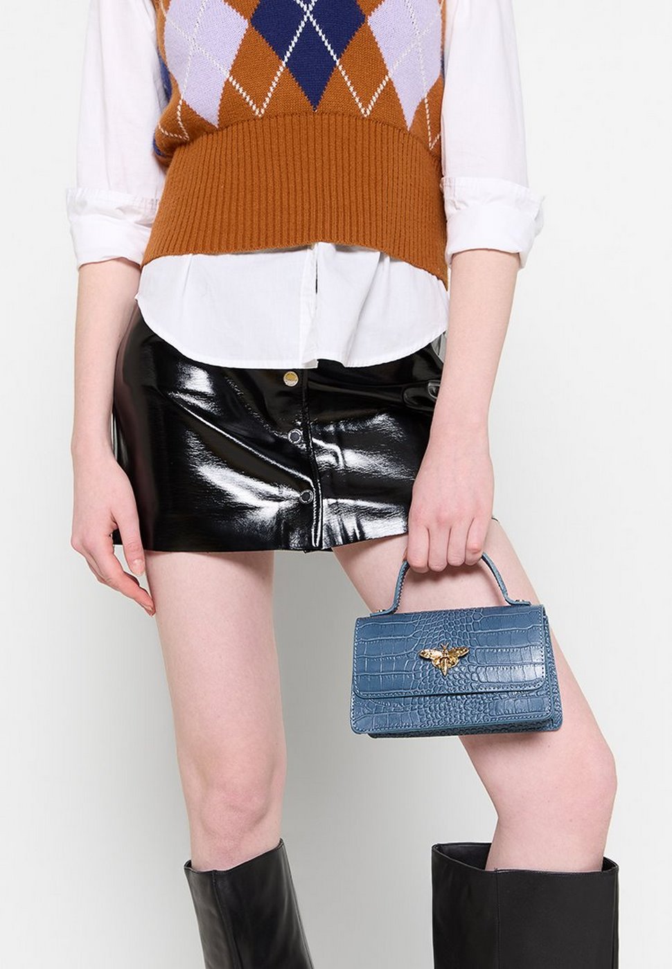 Lily Croco Handbag - Blue