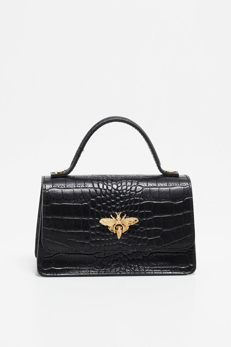 Torebka Do Ręki Lily Croco - Czarna