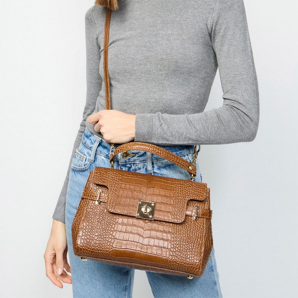 Bolso de Mano Swan Croco - Camel