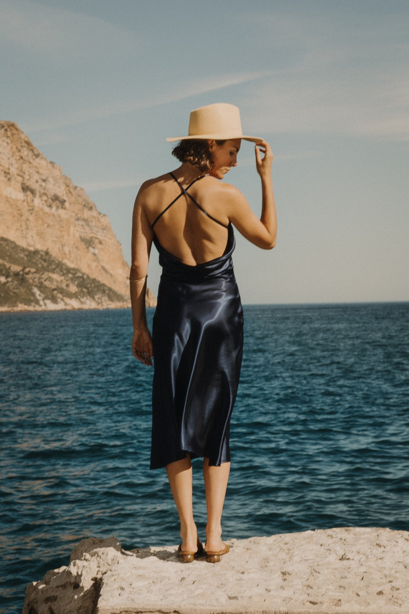 Robe Satin Claire - Navy Blue