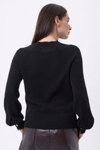 Maglione Girocollo Bottoni Rib Manica Clip - Nero - Donna - 100% Cashmere