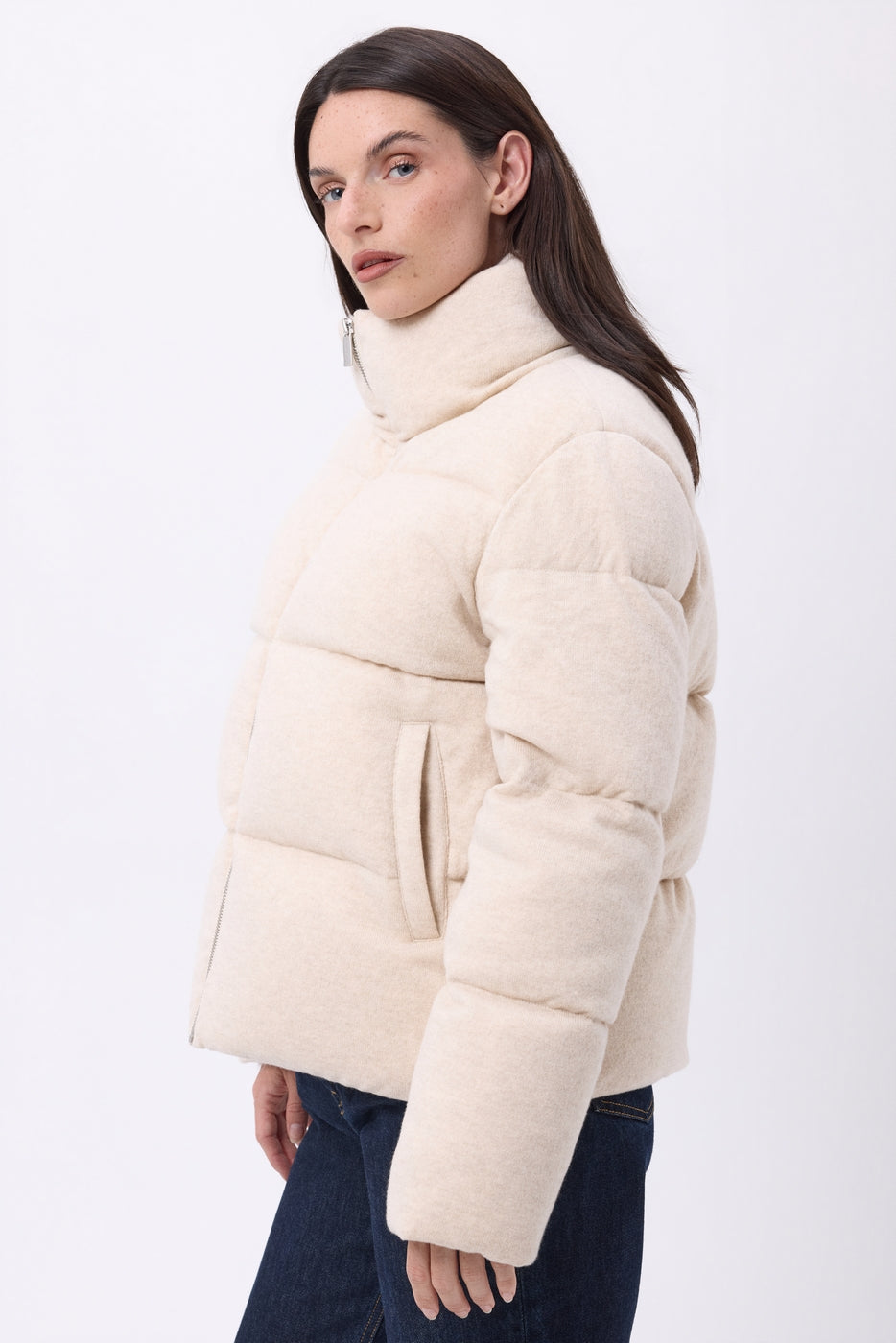 Cloud Long-sleeved Puffer Jacket - Beige - Women - Cashmere and Wool