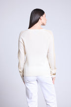 Jersey Cuello V Bandas Lurex Coline - Blanco Y Dorado - Mujer