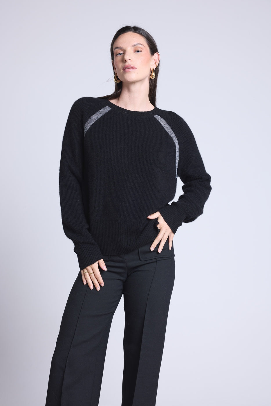 Raglantrui Lurex Coralie - Zwart En Zilver Lurex - Dames - 100% Kasjmier