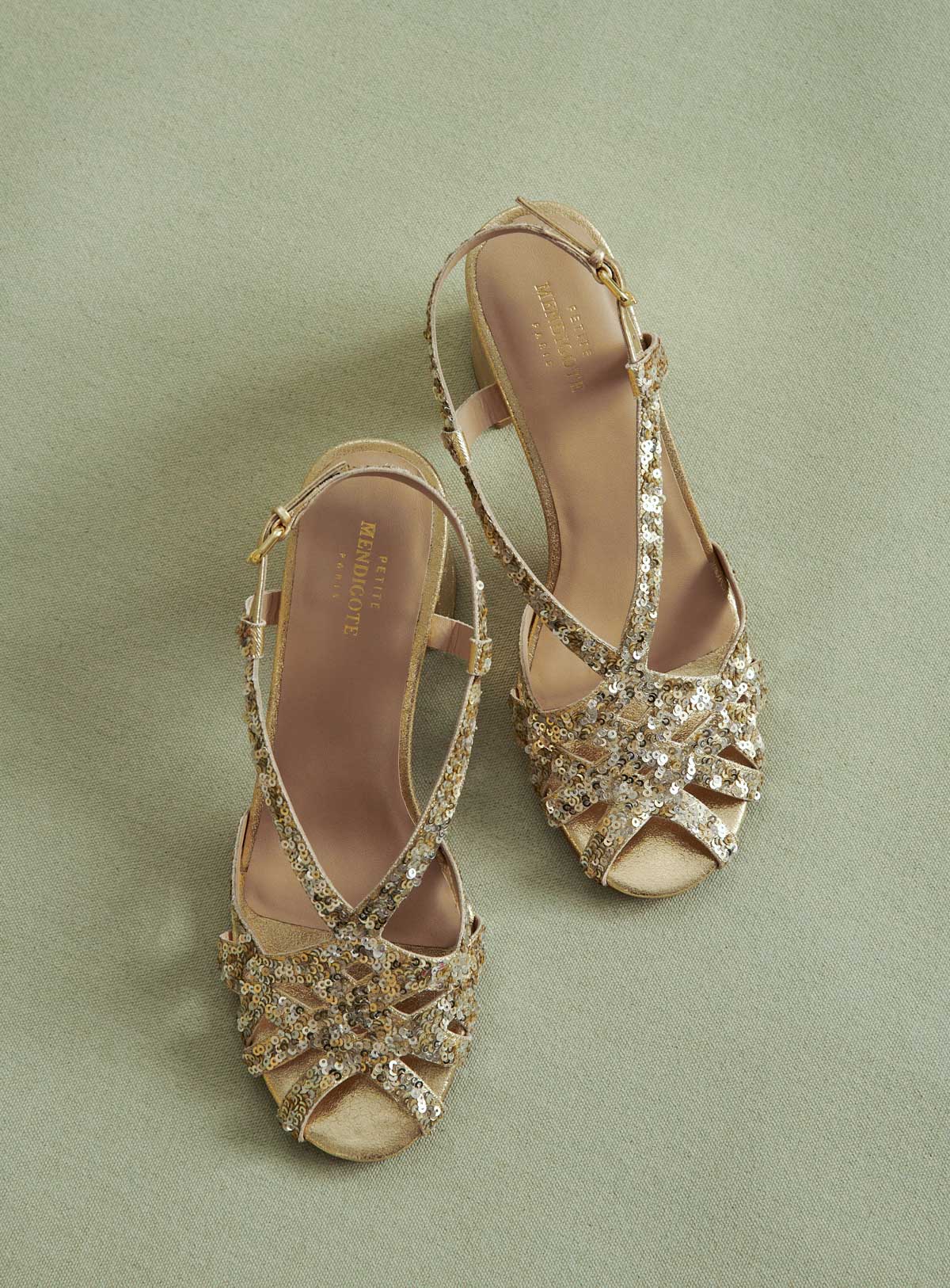 Sandalias con corona de lentejuelas - Oro/Plata
