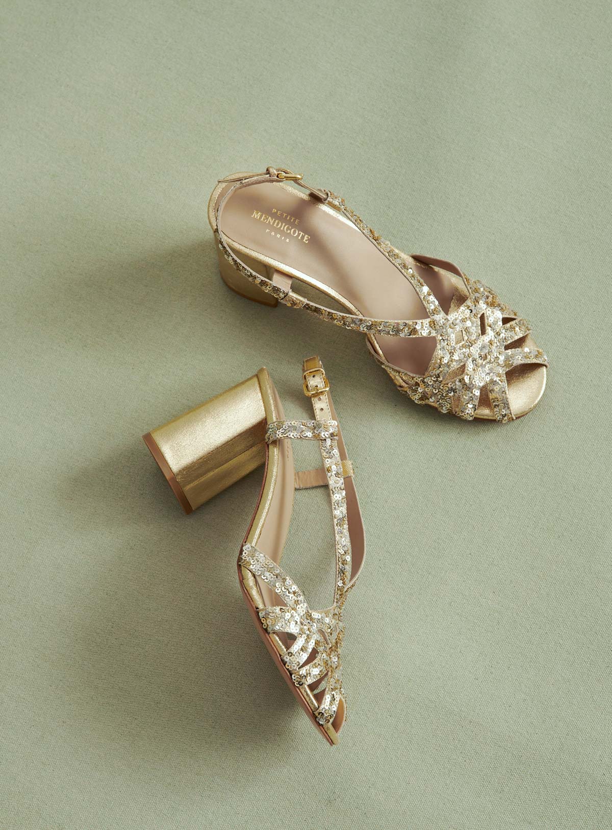 Sandalias con corona de lentejuelas - Oro/Plata