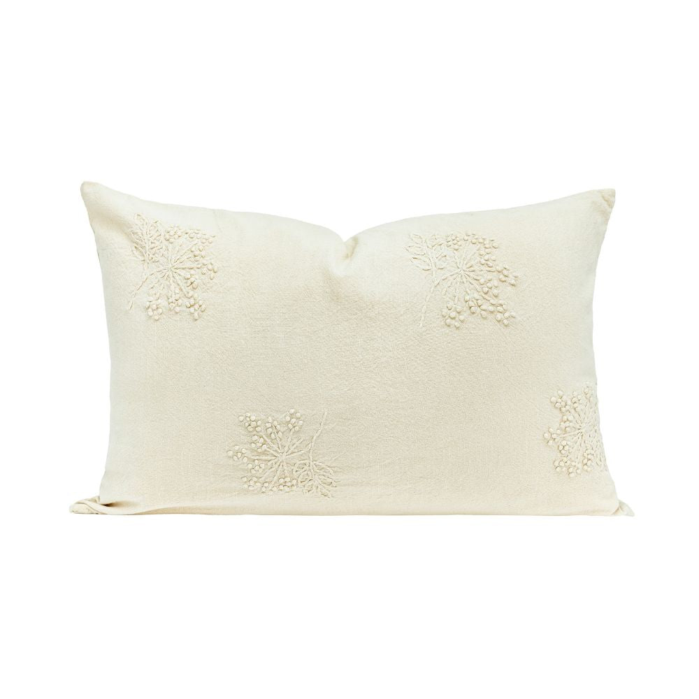 Embroidered Slub Cotton Cushion Cover - Ecru