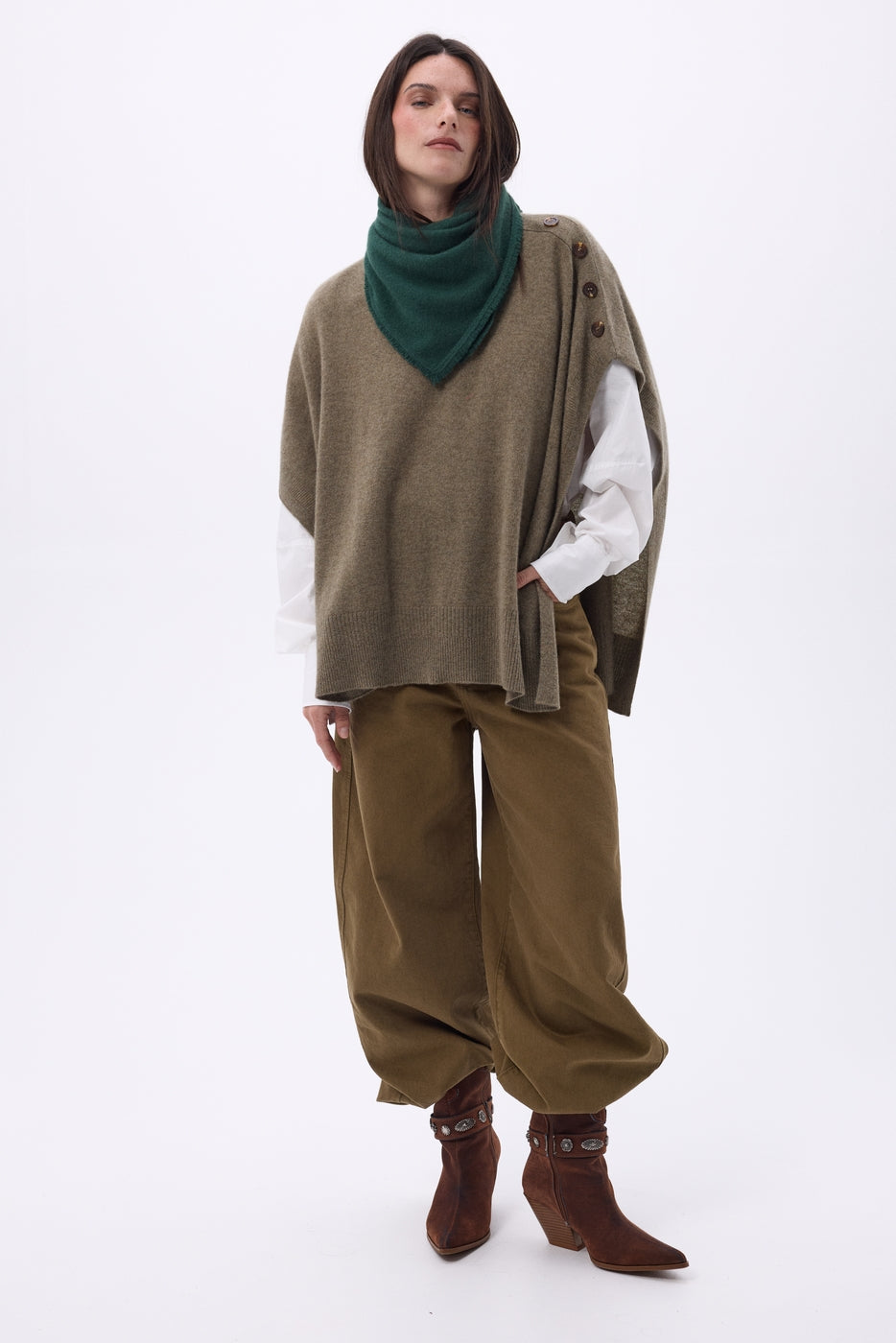 Echarpe Bandana Triange Uni Cozy - Vert Bouteille - Femme - 100% Cachemire