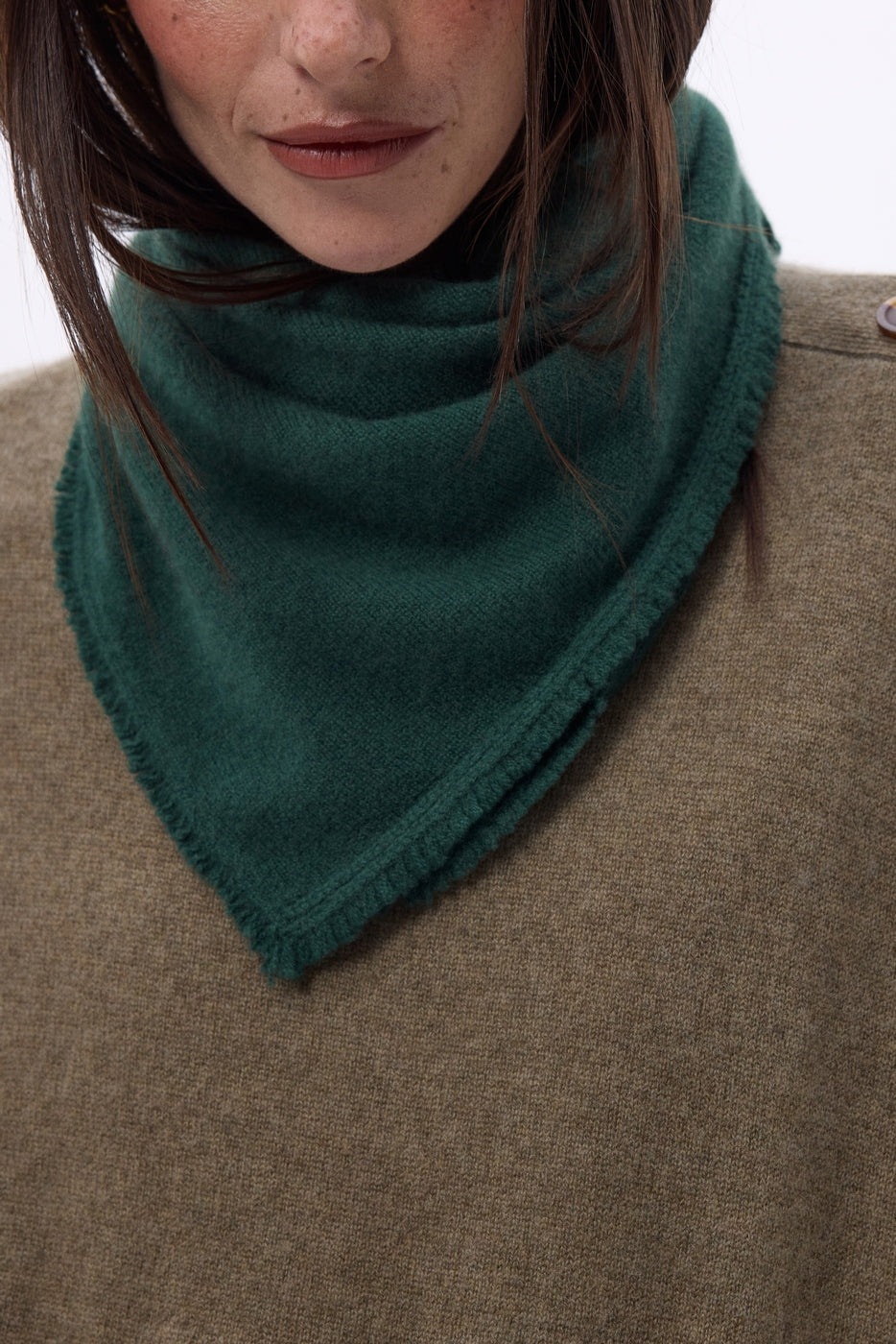 Echarpe Bandana Triange Uni Cozy - Vert Bouteille - Femme - 100% Cachemire