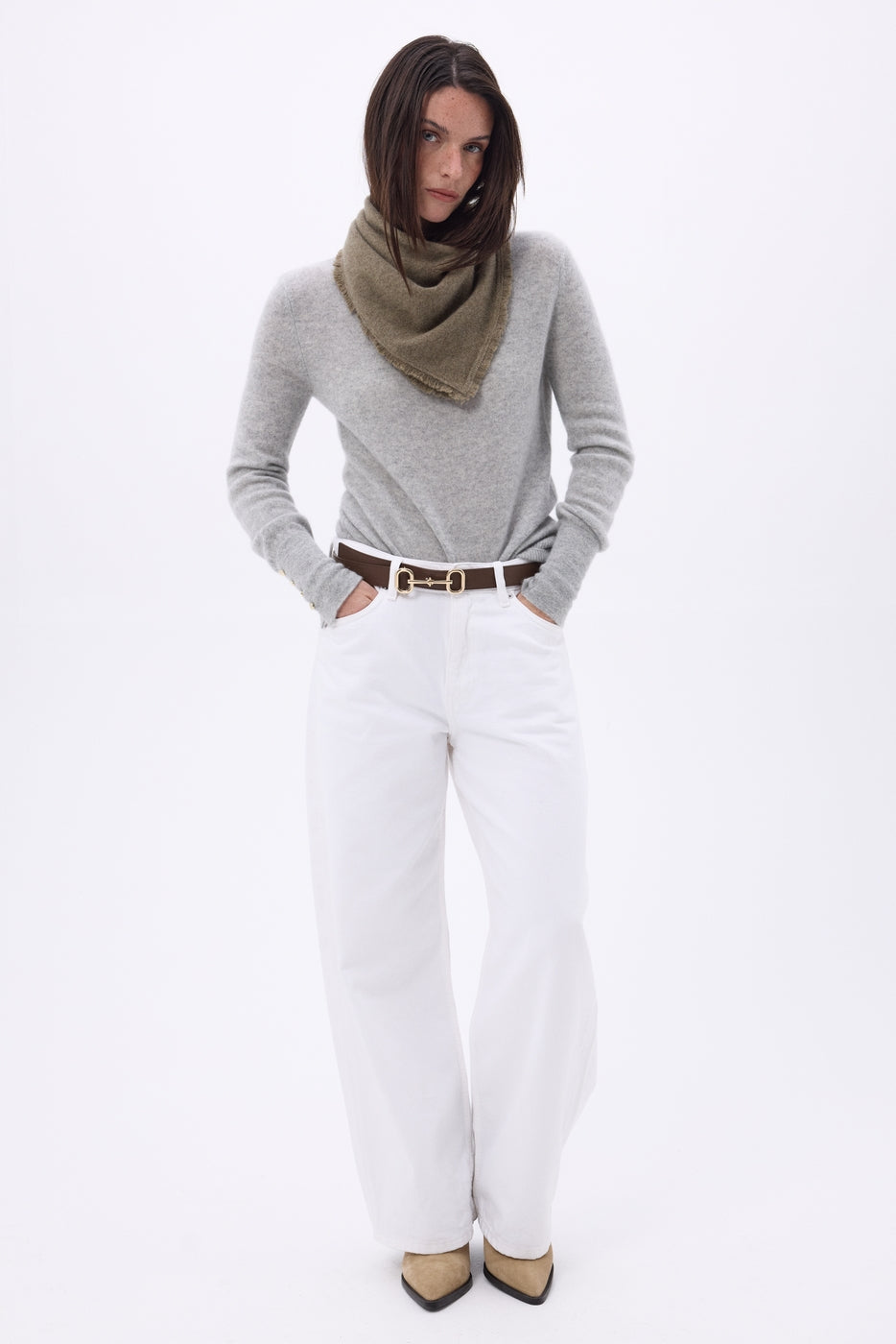 Plain Triangle Bandana Scarf Cozy - Mottled Khaki - Women