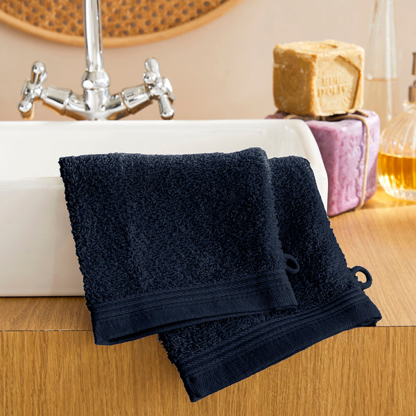 Set of 2 "Spa" Washcloths - 100% Cotton - Midnight Blue