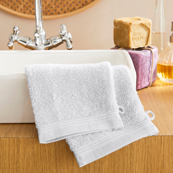 Set of 2 "Spa" Washcloths - 100% Cotton - Snow