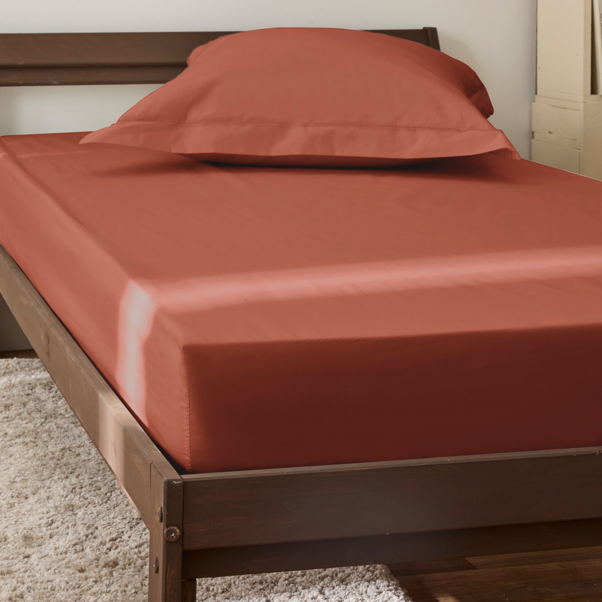 Sábana bajera ajustable - 100% algodón percal - Terracota