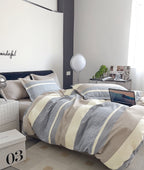 Double-Faced Printed Duvet Set + 2 Flat Pique Ruffle Pillowcases - 100% Pure Combed Cotton Percale