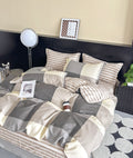 Double-Faced Printed Duvet Set + 2 Flat Pique Ruffle Pillowcases - 100% Pure Combed Cotton Percale