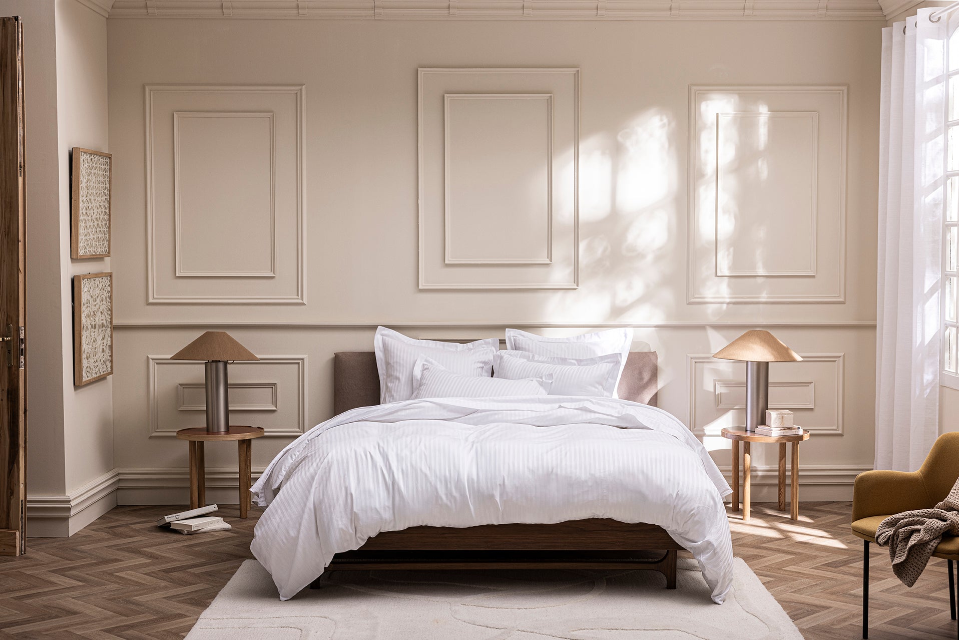 Housse De Couette "Prestige" - 100% Satin De Coton Peigné Avec Fines Rayures - Blanc
