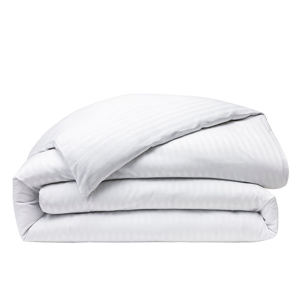 Housse De Couette "Prestige" - 100% Satin De Coton Peigné Avec Fines Rayures - Blanc