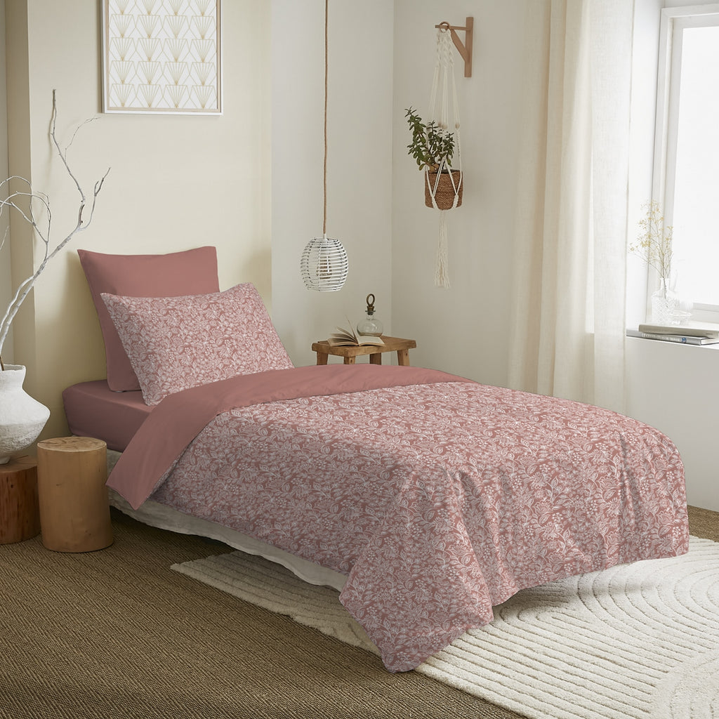 Complete Printed Pack (Duvet Cover + Pillowcase(s) + Fitted Sheet) - 100% Cotton 57 Thread Count - Celeste Peach
