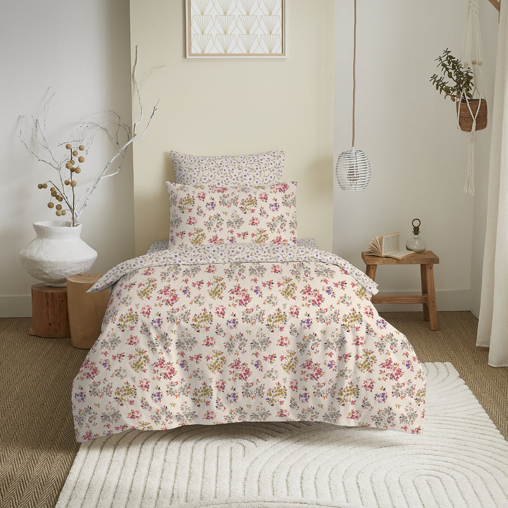 Pack Complet Imprimé (Housse De Couette + Taie(s) + Drap Housse) - 100% Coton 57 Fils - Tanya Multicolore