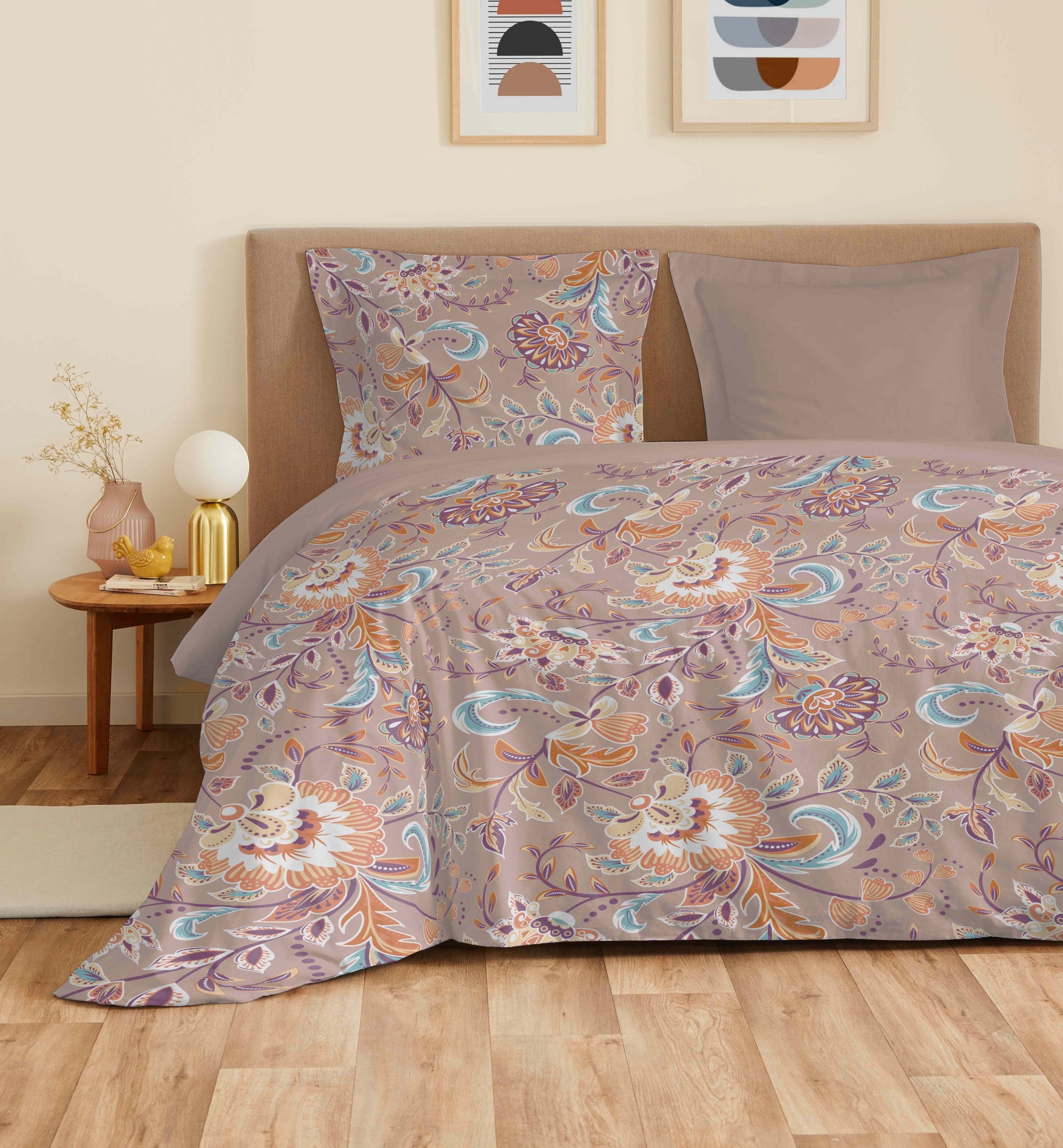4 Piece Sheet Set for Large Size Bed - 100% Cotton - Bergamo Nude