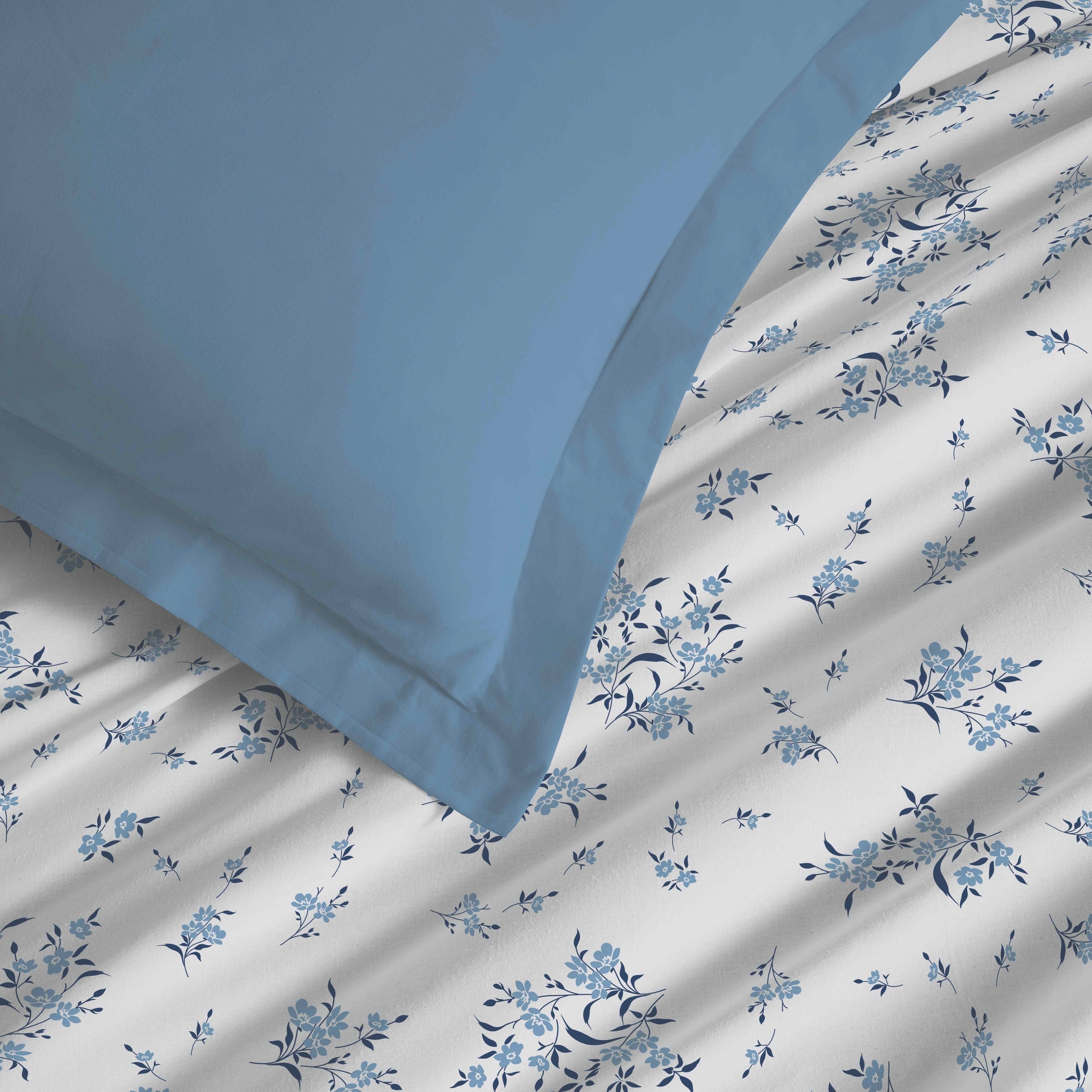 Parure De Draps 4 Pièces Pour Lit Grande Largeur - 100% Coton - Louise Bleu