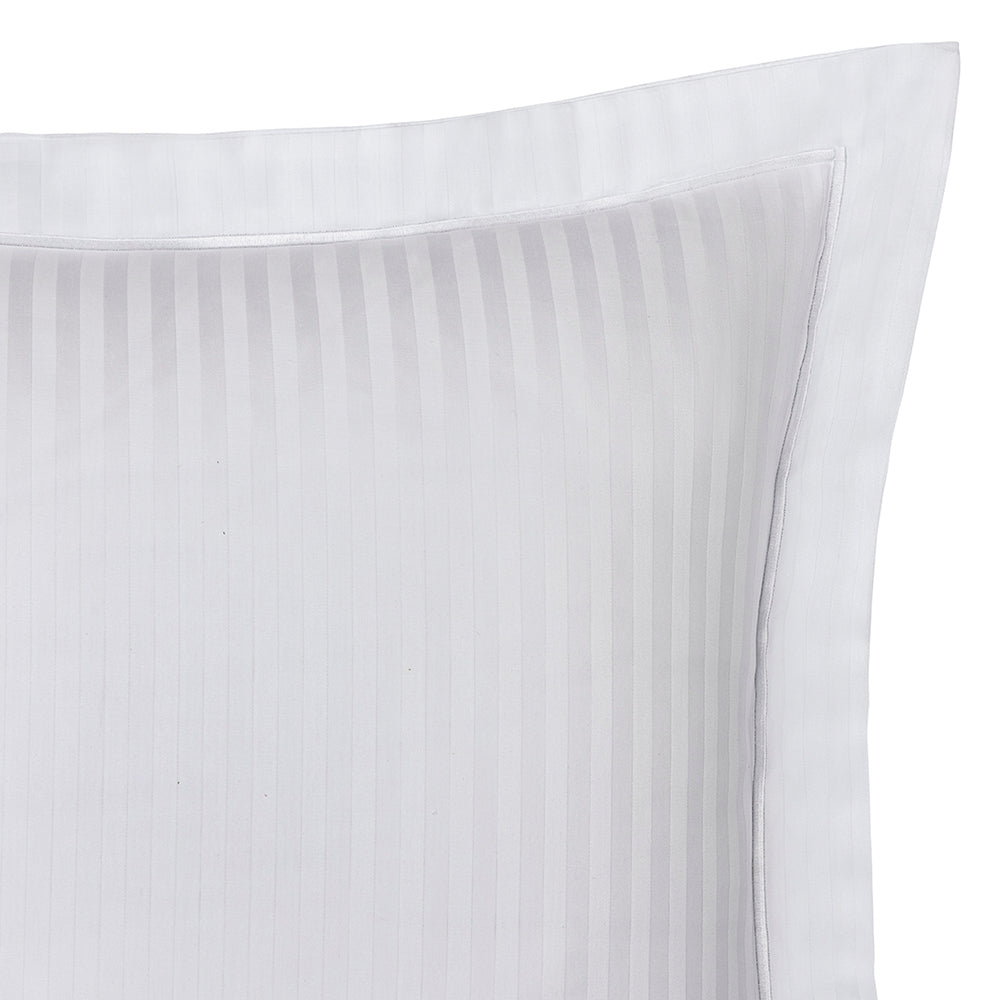 Funda de Almohada "Prestige" - Satén 100% Algodón Peinado con Finas Rayas - Blanco