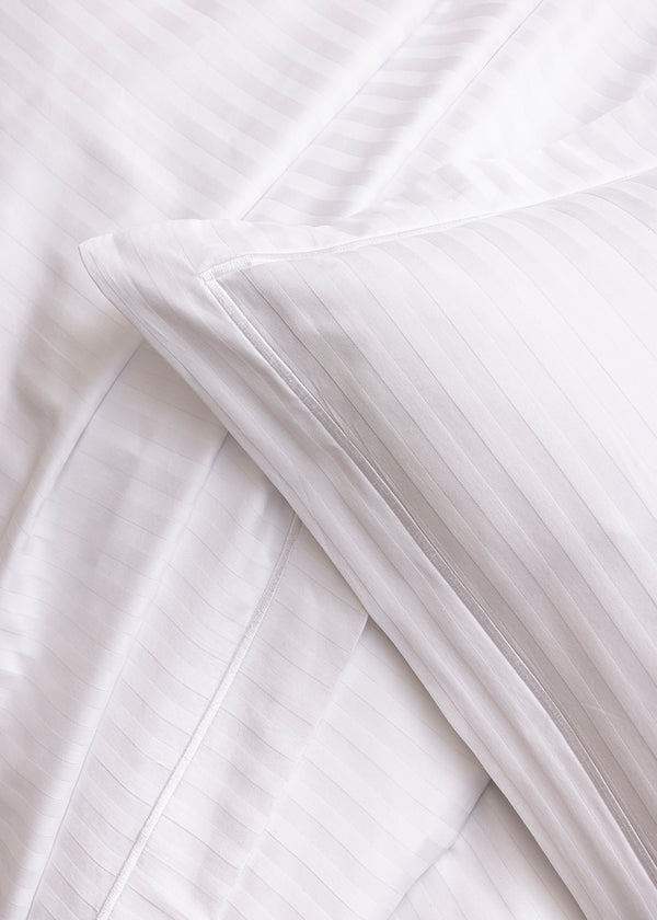 Funda de Almohada "Prestige" - Satén 100% Algodón Peinado con Finas Rayas - Blanco