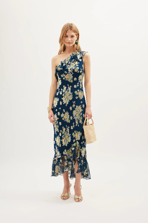 Robe Leon Bouquet Devoré Navy