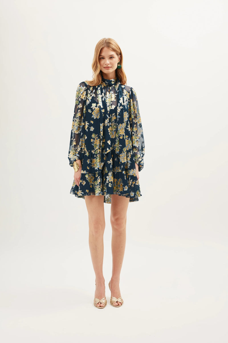 Robe Anaya Bouquet Devoré Navy