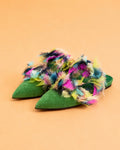 Baba Flat In Green Suede & Multicolor Organza